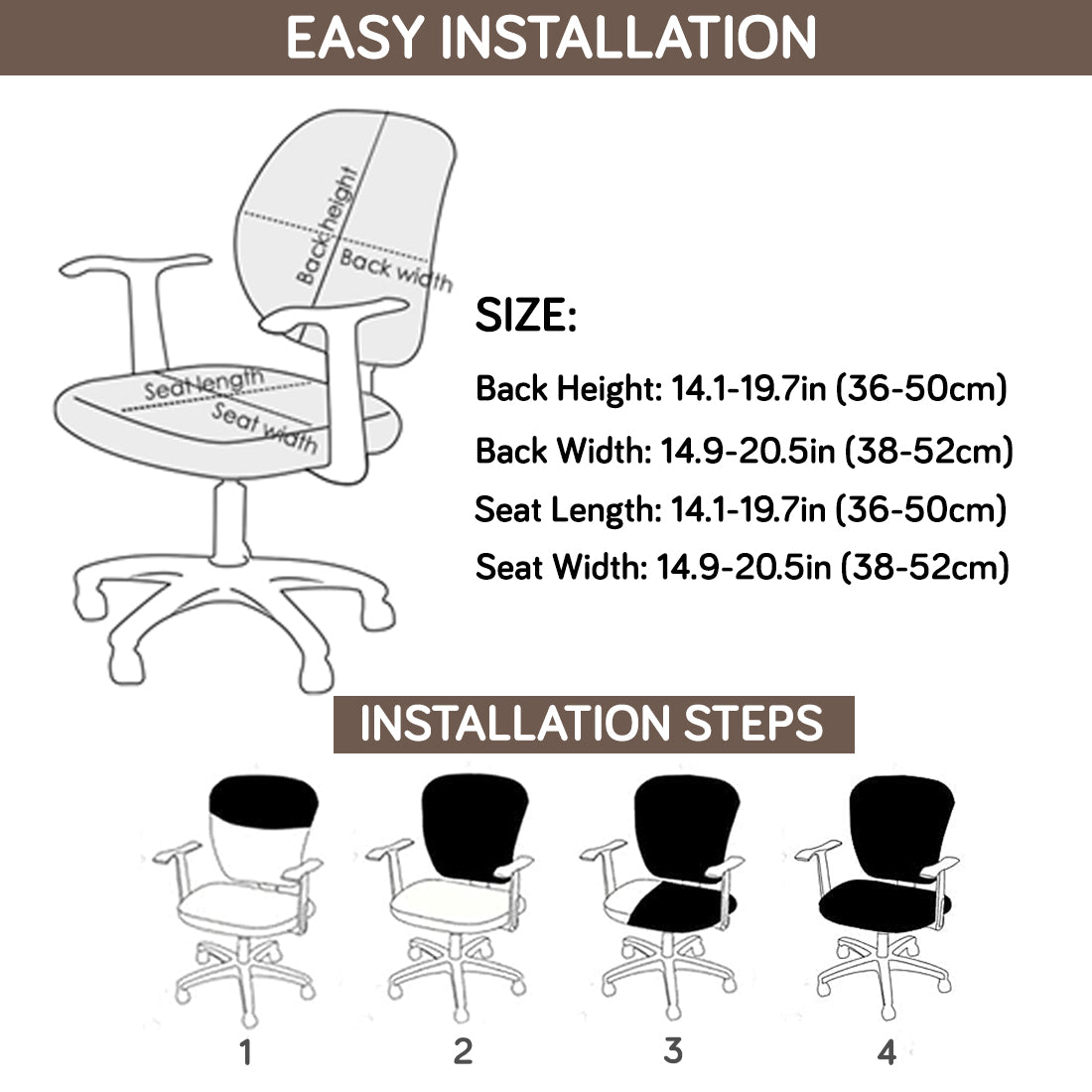 Office Chair Cover for Task Chair – 140 GSM Stretchable Fabric – Washable & Anti-Slip – Fits Small Office Chairs Without Headrest, Brown