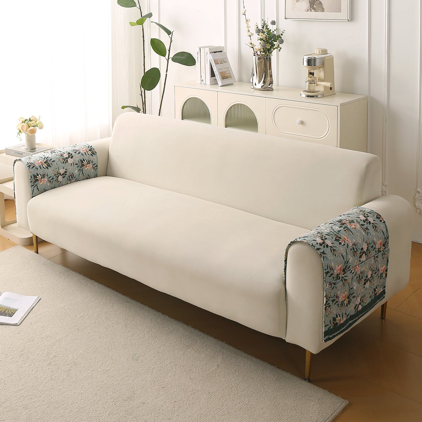 Florentina Series Printed Holland Velvet Sofa Mat - Magnolia Green