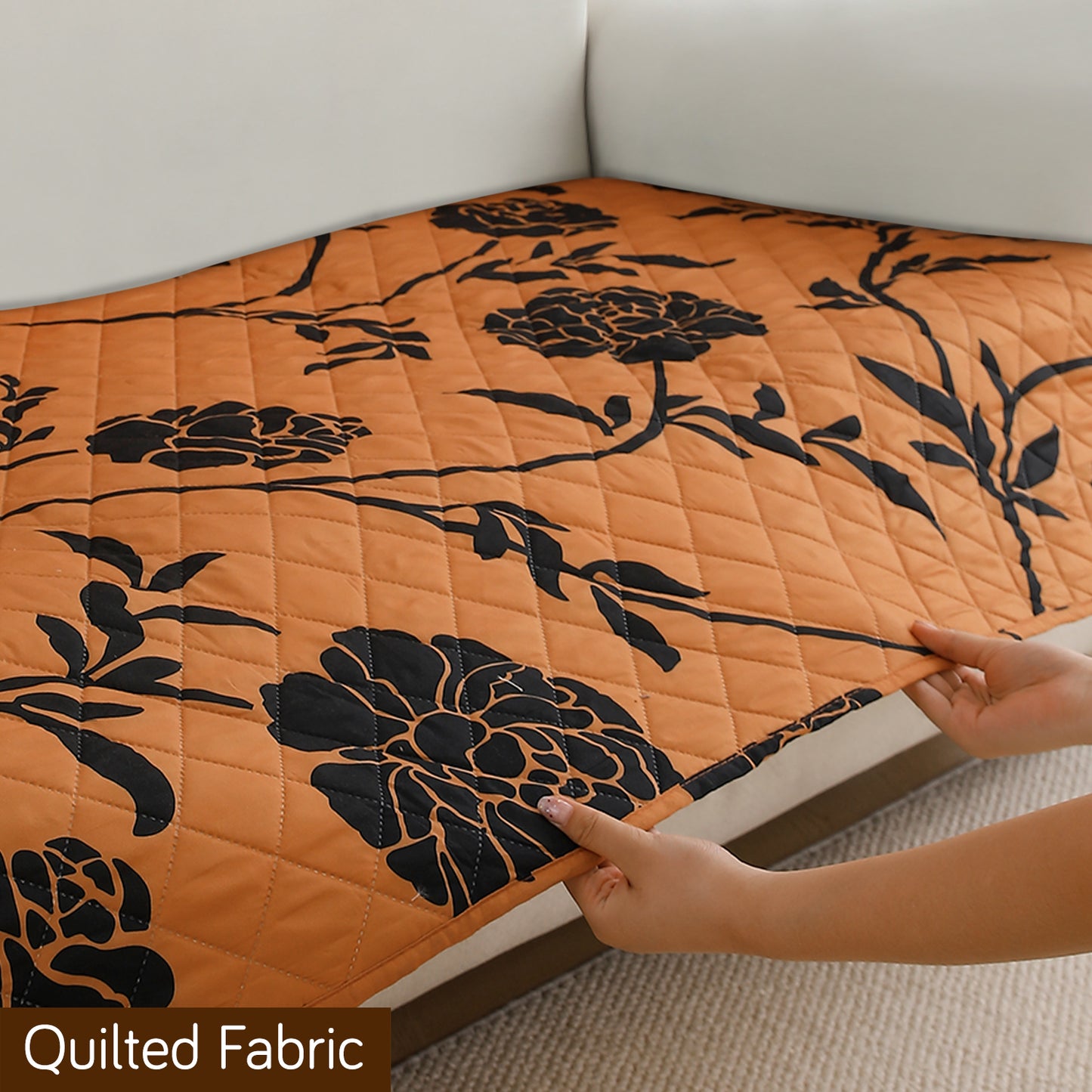 Water Repellent + Waterproof Quilted Sofa Mats, Copper Brown Floral