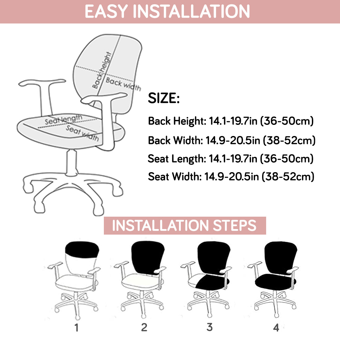 Water Repellent Office Chair Cover for Task Chair – 210 GSM Stretchable Jacquard – Washable & Anti-Slip – Fits Small Office Chairs Without Headrest, Pink