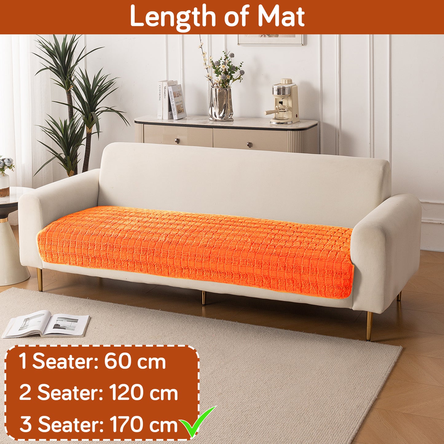 Premium Plush Anti Slip Sofa Mat for 1/2/3 Seater, Orange