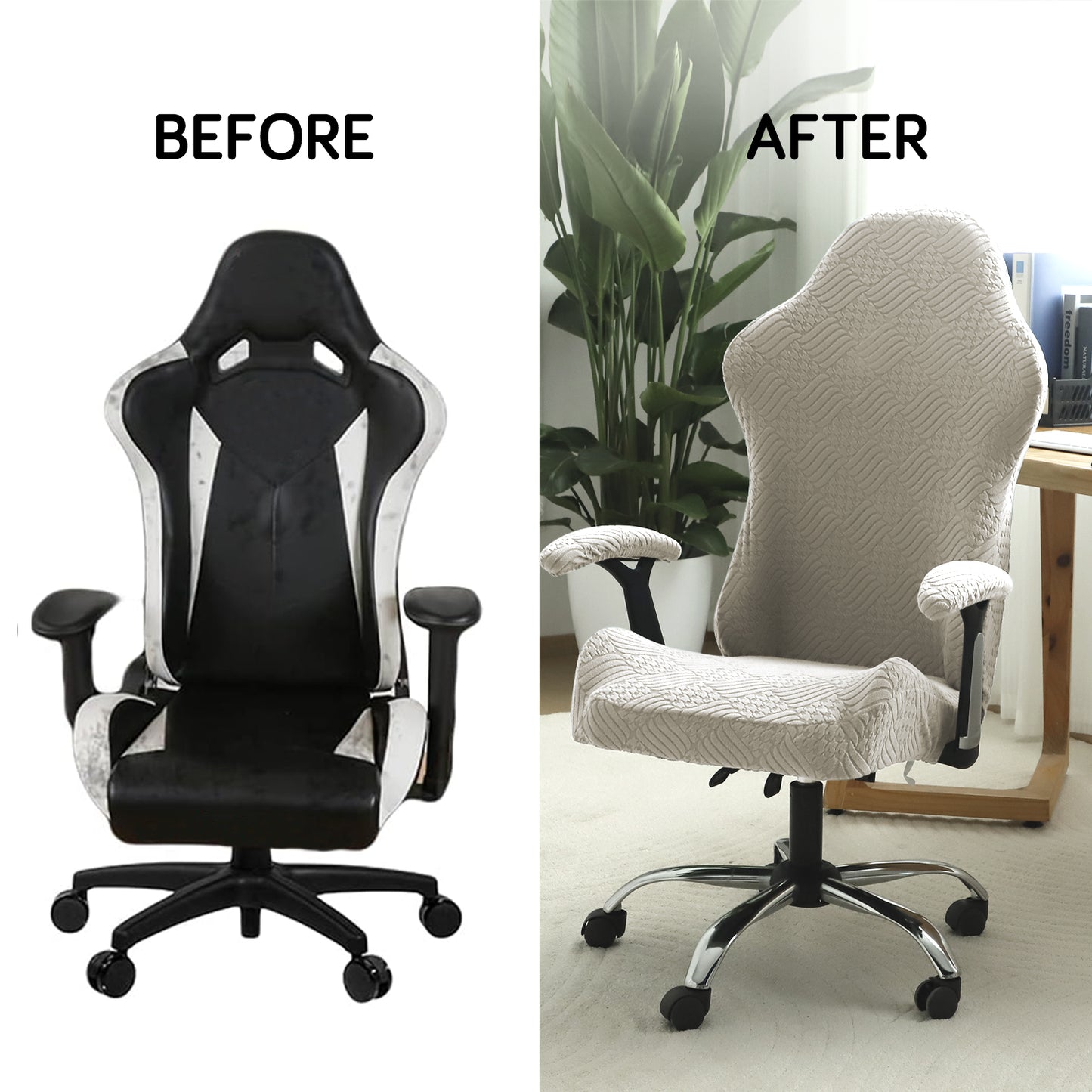 Gaming Chair Cover Elastic Jacquard Computer Rotating Chair Seat Covers Slipcover, Taupe Brown