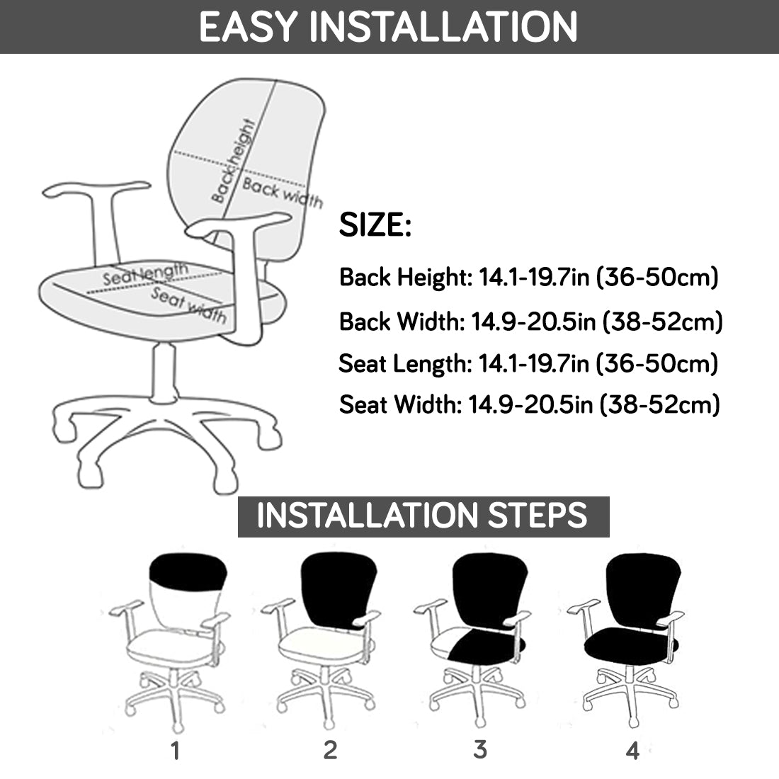 Water Repellent Office Chair Cover for Task Chair – 210 GSM Stretchable Jacquard – Washable & Anti-Slip – Fits Small Office Chairs Without Headrest, Dark Grey