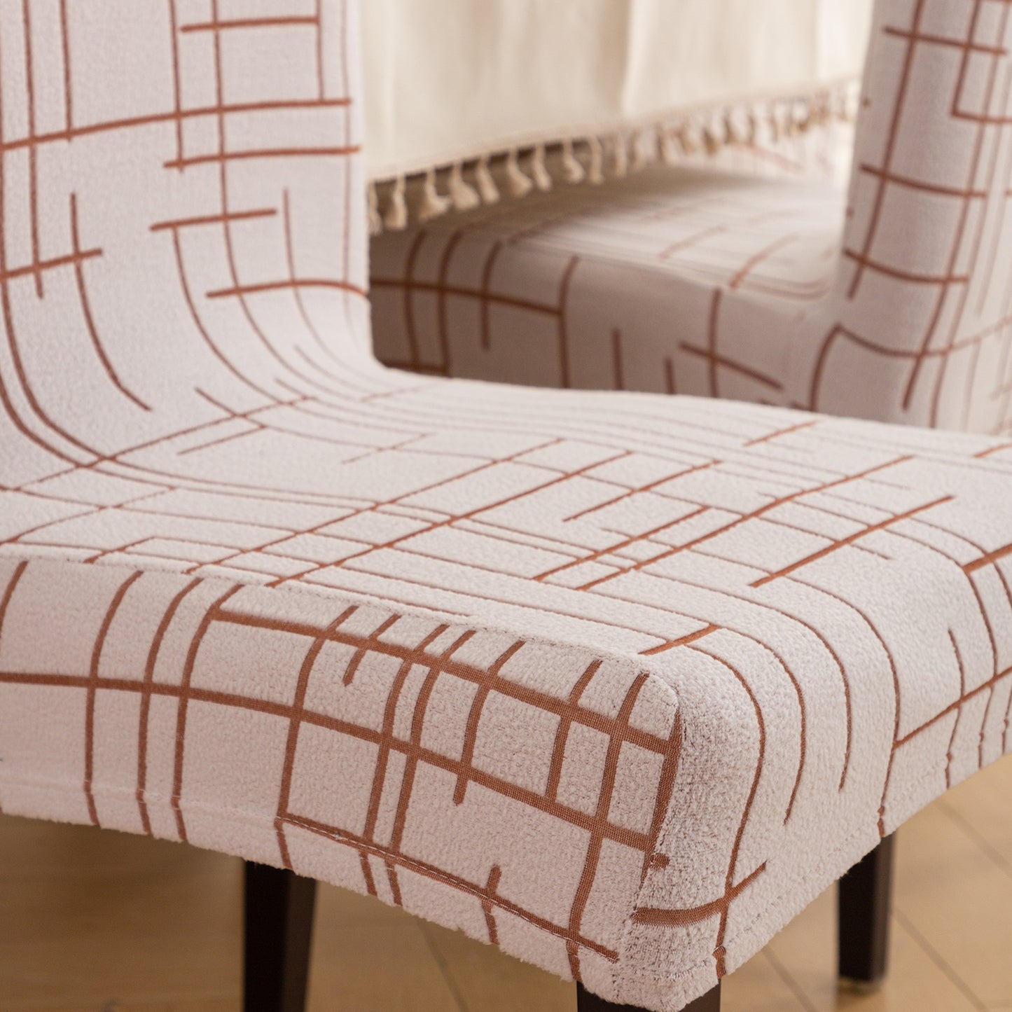 Crossline Series 180 GSM Jacquard Chair Cover Set 1/2/4/6, Rust Brown
