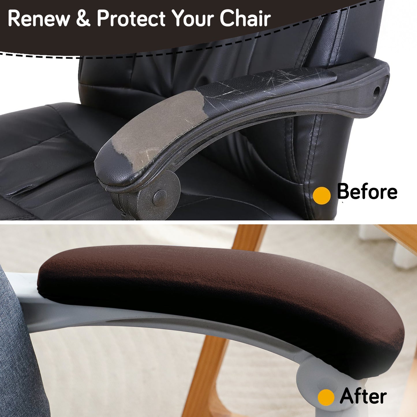 140gsm Armrest Covers for Office Chair (Elastic Style), 1 Pair, Brown