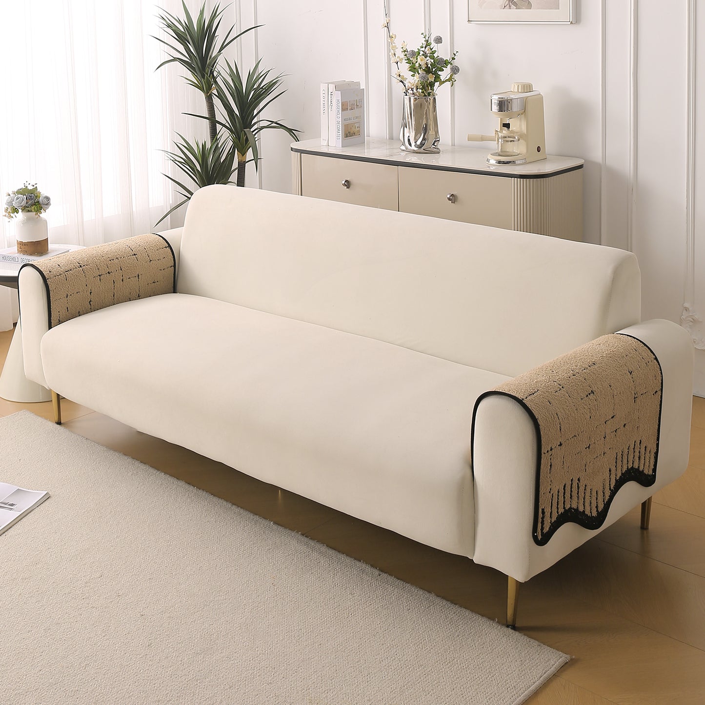 Premium Supple Soft Wavy with Curve Sofa Cover Mat, Brown