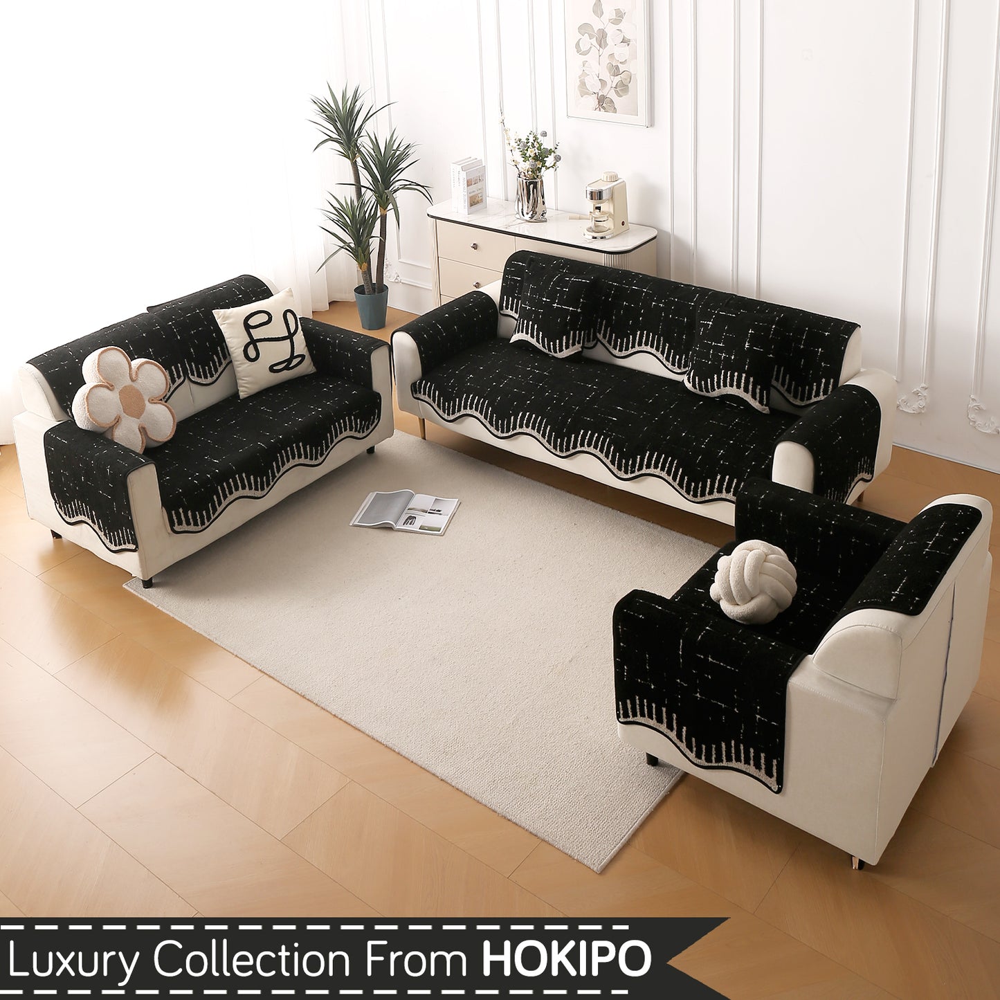 Premium Supple Soft Wavy with Curve Sofa Cover Mat, Black