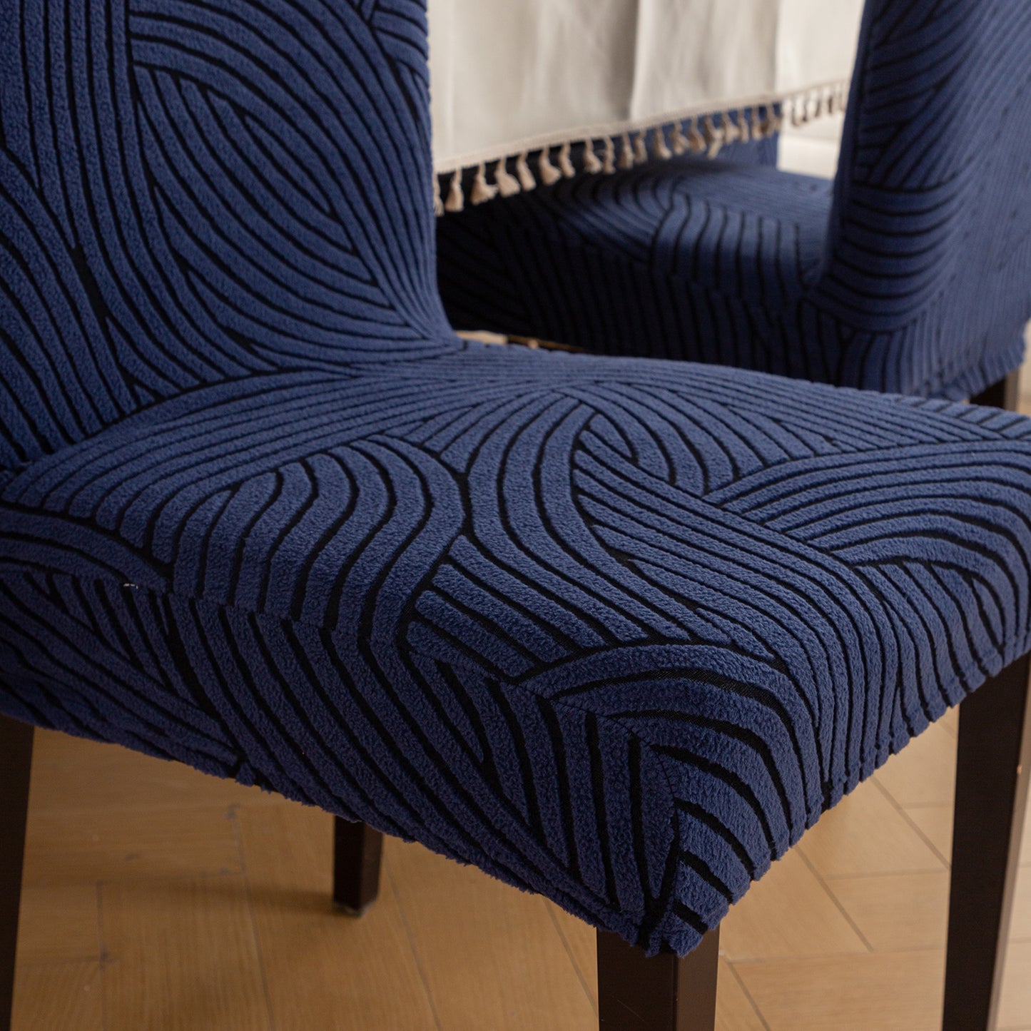 WaveLine Series 180 GSM Jacquard Chair Cover Set of 1/2/4/6, Royal Blue