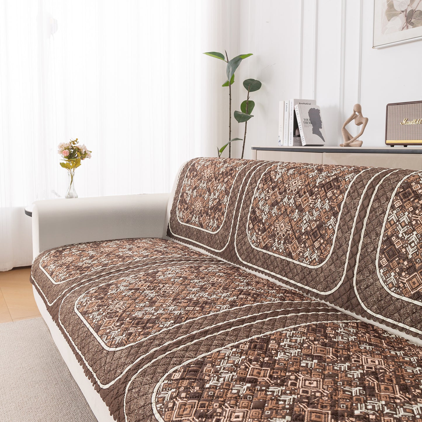 LoomVerse Quilted Sofa Cover Set Washable Sofa Panel for Seat & Back - Rustic Lattice