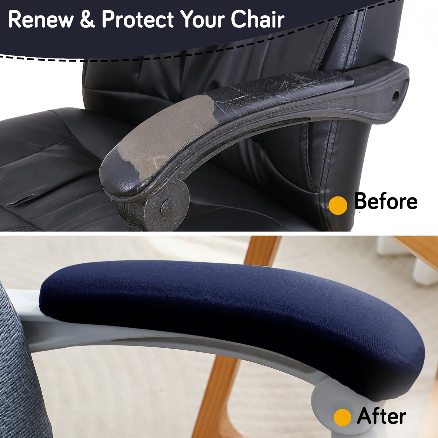 140gsm Armrest Covers for Office Chair (Elastic Style), 1 Pair, Navy Blue