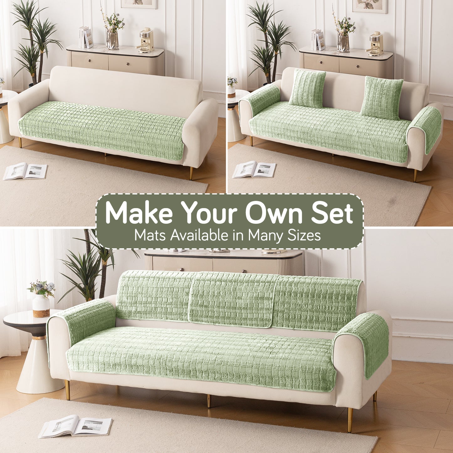 Premium Plush Anti Slip Sofa Cover Mat, Pastel Green