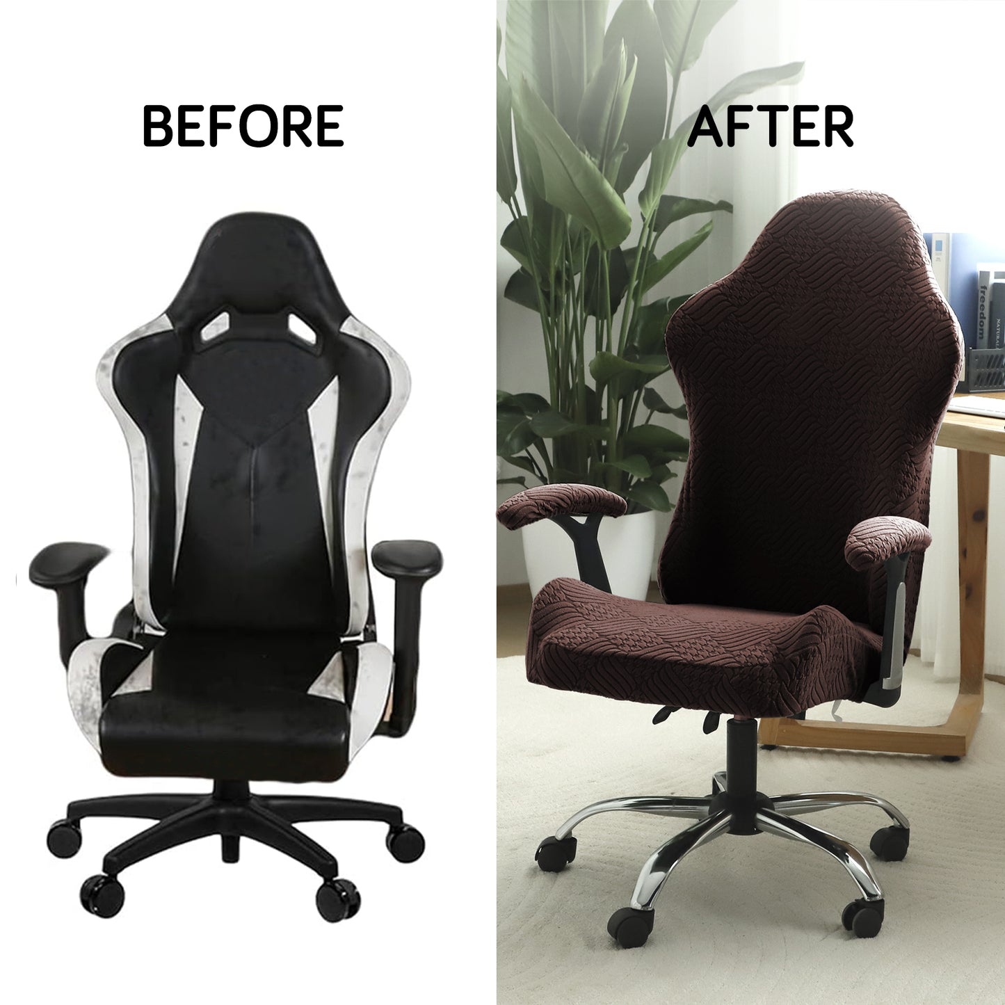 Gaming Chair Cover Elastic Jacquard Computer Rotating Chair Seat Covers Slipcover, Brown