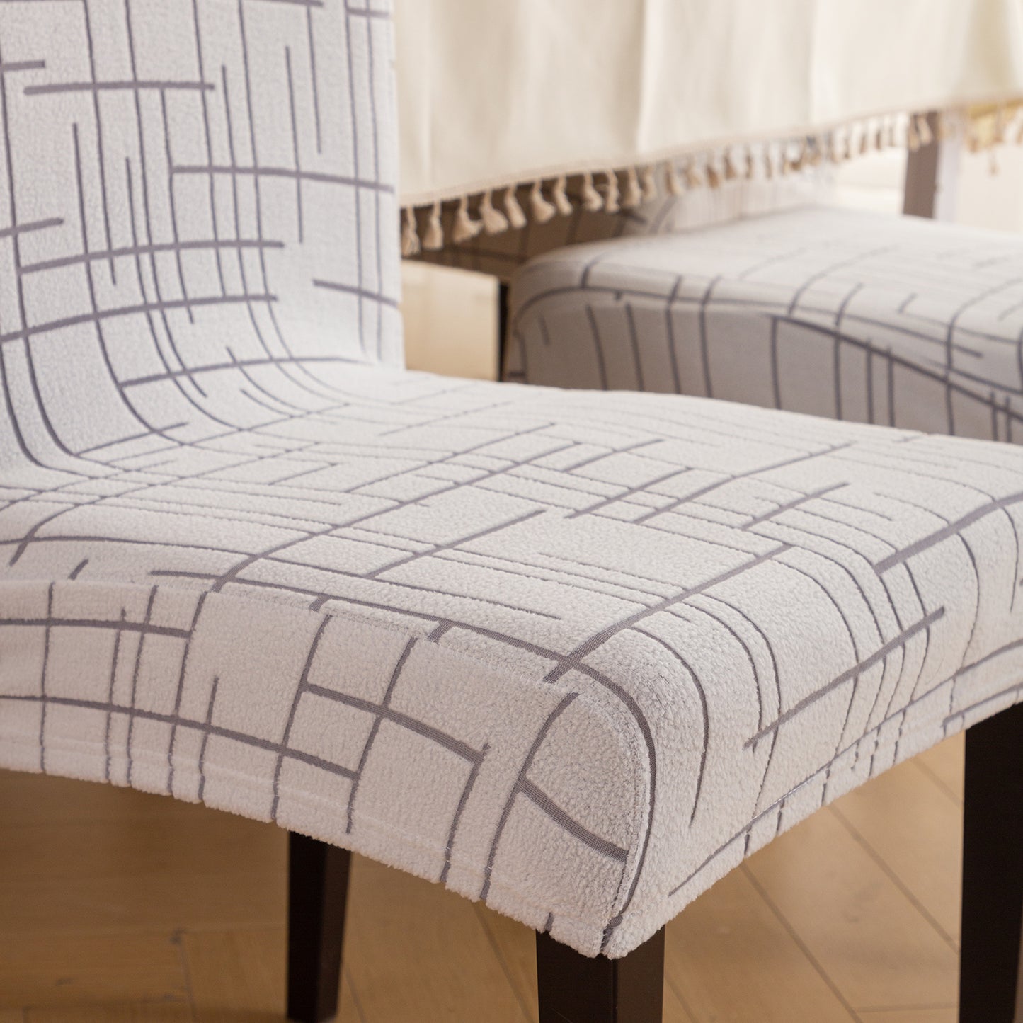 'Crossline Series' 180 GSM Jacquard Chair Cover Set 1/2/4/6, Light Grey