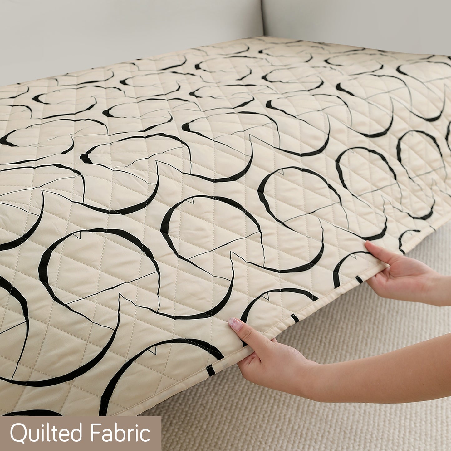 HOKIPO Water Repellent + Waterproof Quilted Sofa Mats, Natural Beige Abstract Art
