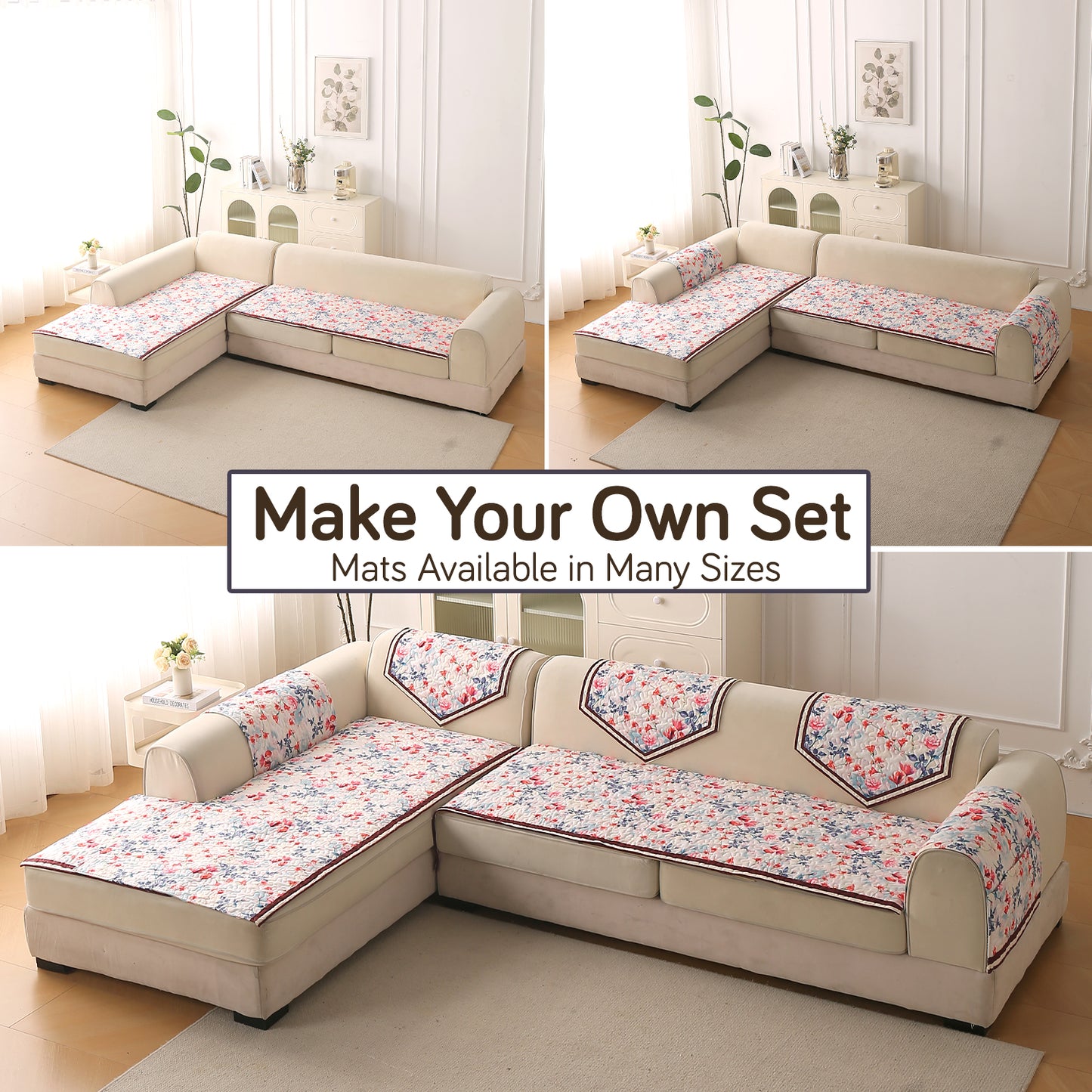 Florentina Series Premium Holland Velvet Sofa Cover Mat - Scarlet Rose Ivory
