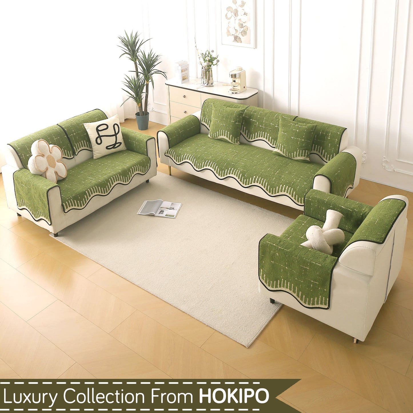 Premium Supple Soft Wavy with Curve Sofa Cover Mat, Green