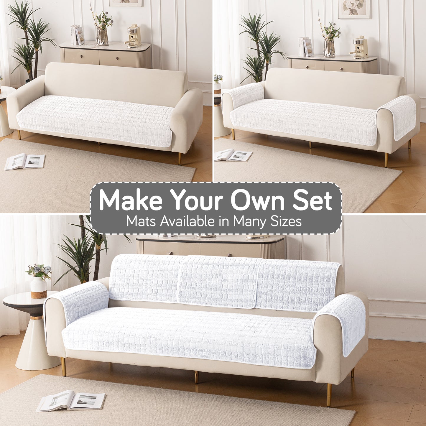 Premium Plush Anti Slip Sofa Cover Mat, White