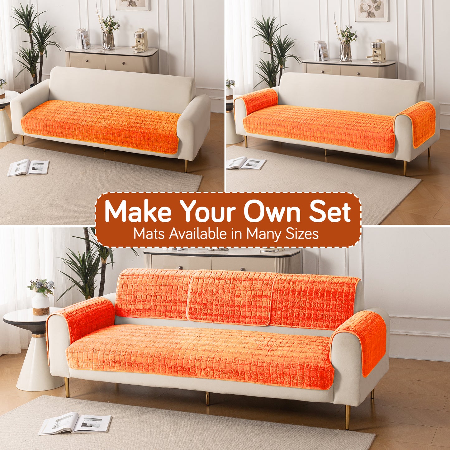Premium Plush Anti Slip Sofa Cover Mat, Orange