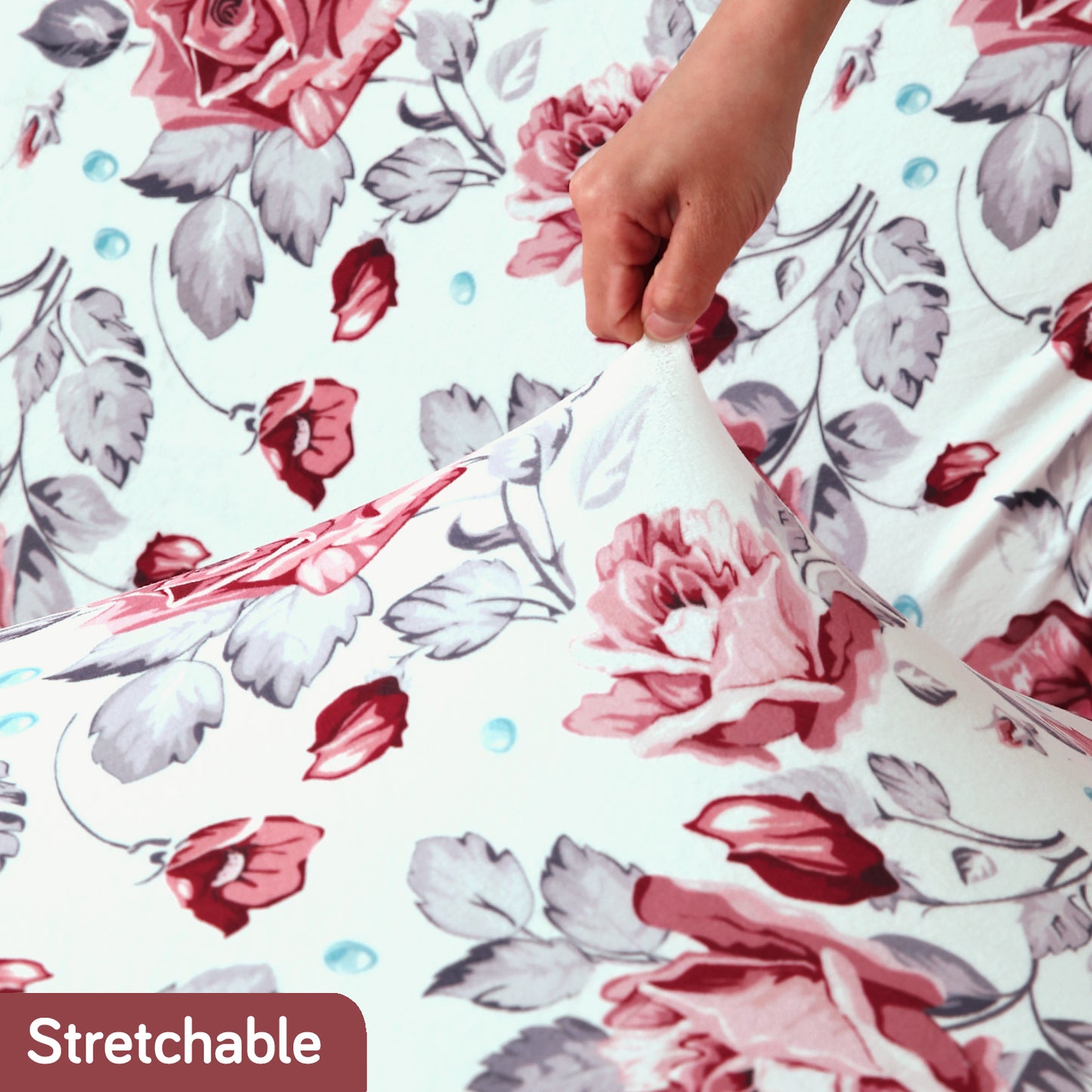 Premium Printed Velvet Sofa Cover 1/2/3 Seaters Fully Covered, Red Cottage Rose