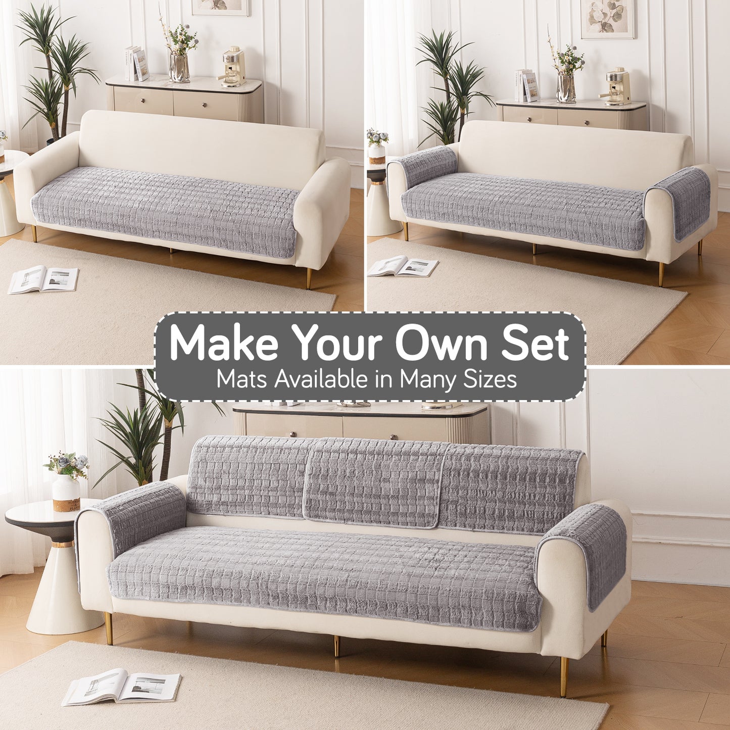 Premium Plush Anti Slip Sofa Cover Mat, Light Grey
