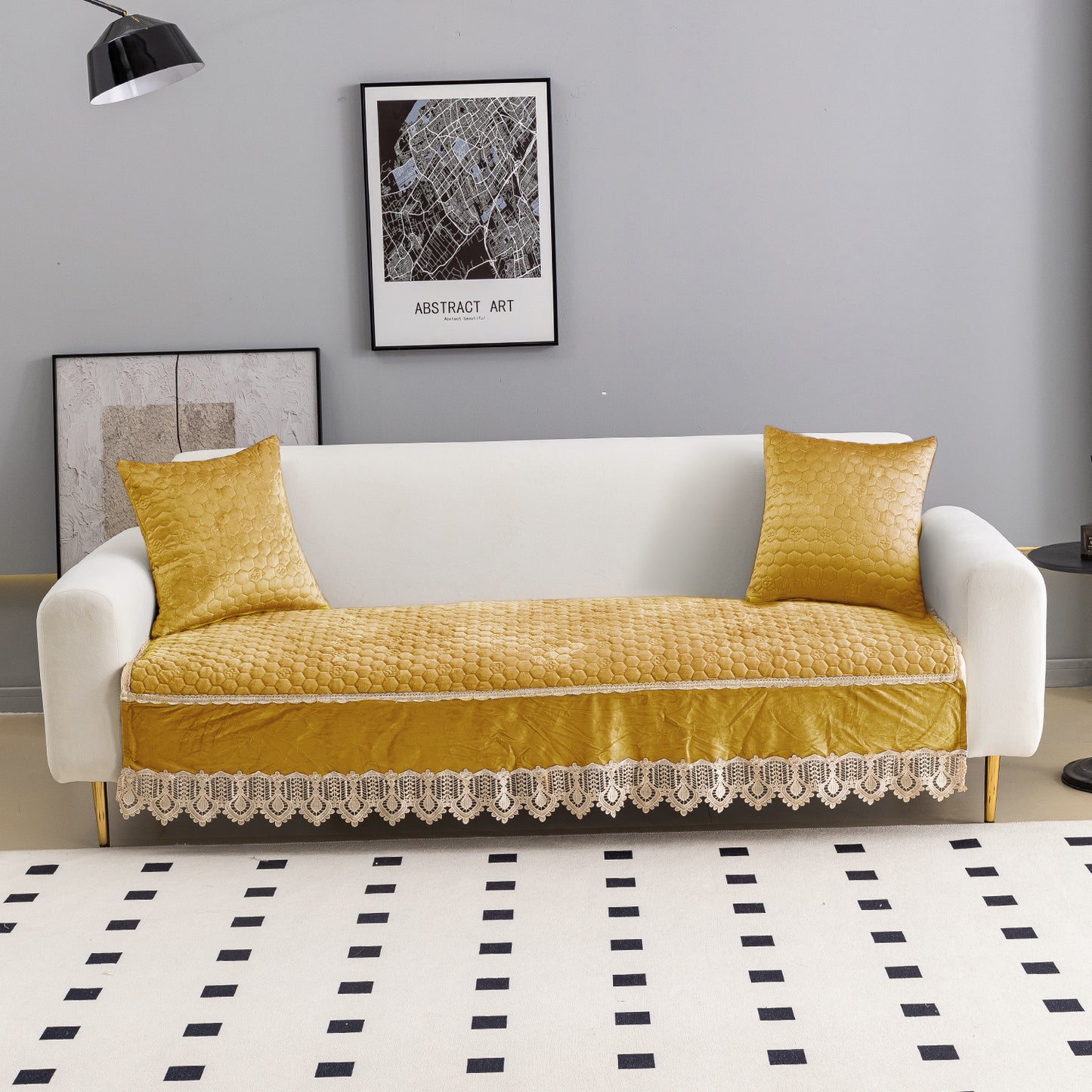 Premium Dutch Velvet Sofa Seat Mat for 1/2/3 Seater Sofa, Mustard