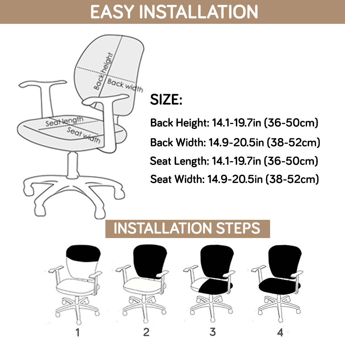 Printed Office Chair Cover for Task Chair – 140 GSM Stretchable Fabric – Washable & Anti-Slip – Fits Small Office Chairs Without Headrest, Buff Brown Sillehoute Floral