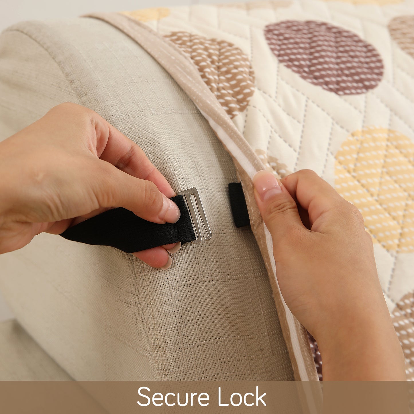 Brown Polka Dot Printed quilted sofa cover with non slip elastic strap