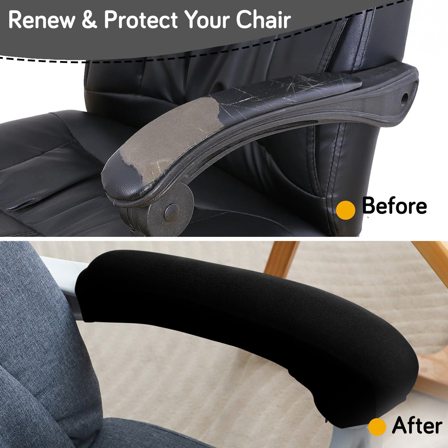 140gsm Armrest Covers for Office Chair (Zipper Style), 1 Pair, Black