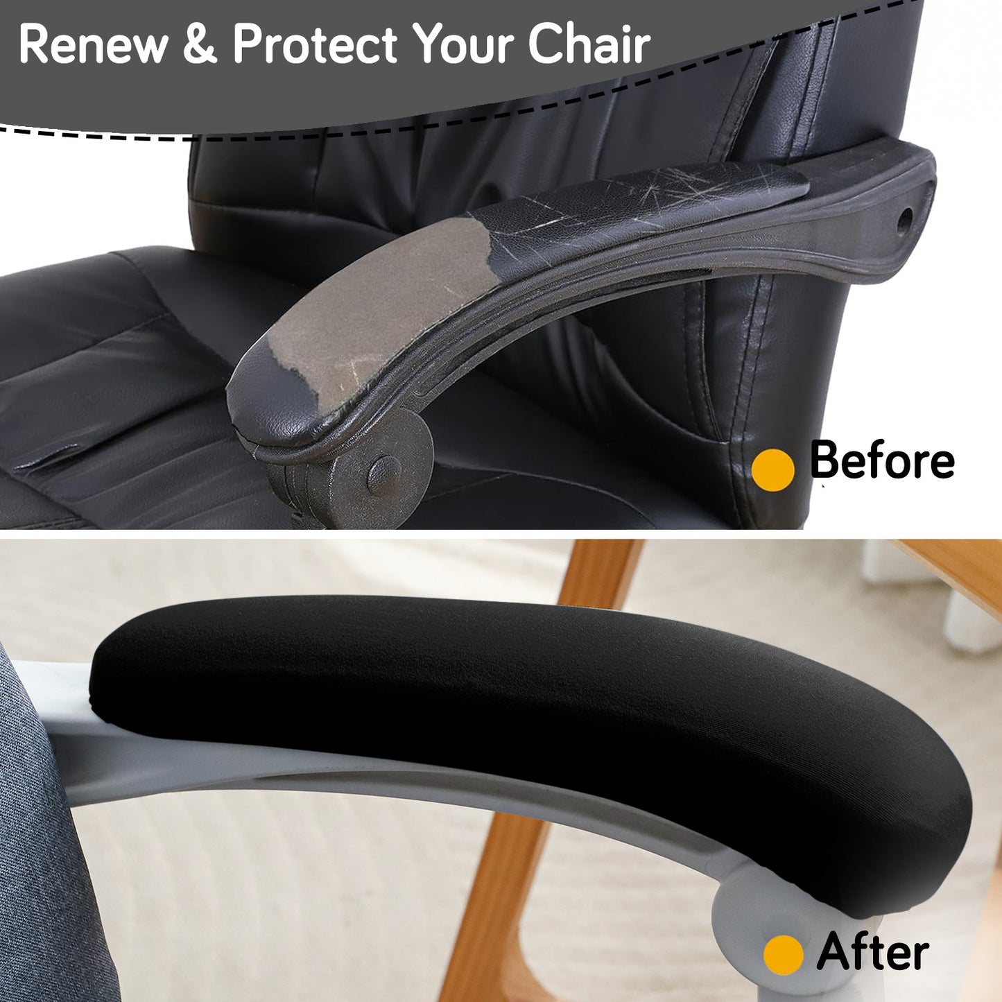 140gsm Armrest Covers for Office Chair (Elastic Style), 1 Pair, Black
