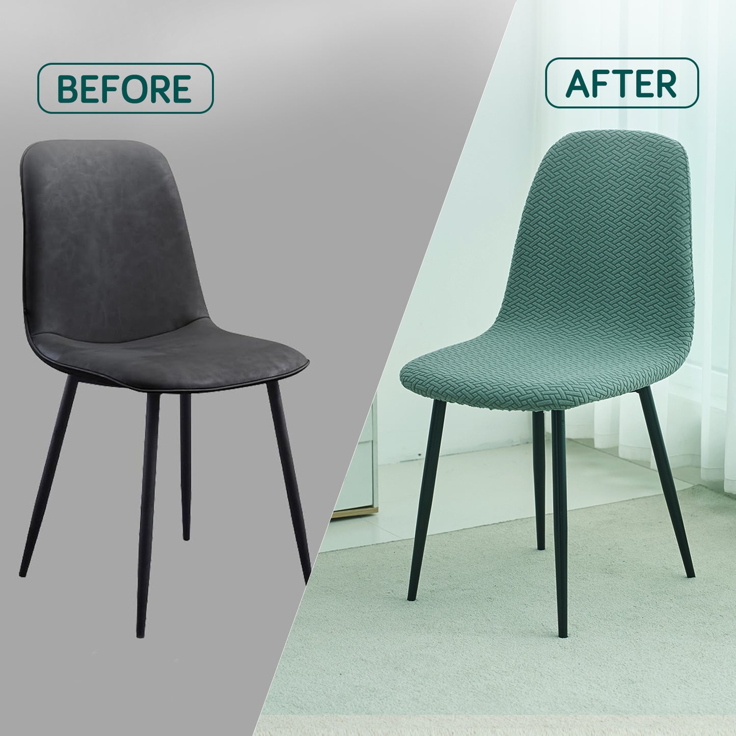 HOKIPO Premium Jacquard Fully Covered Cover for Mid Century Modern Dining Chair, Continental Green