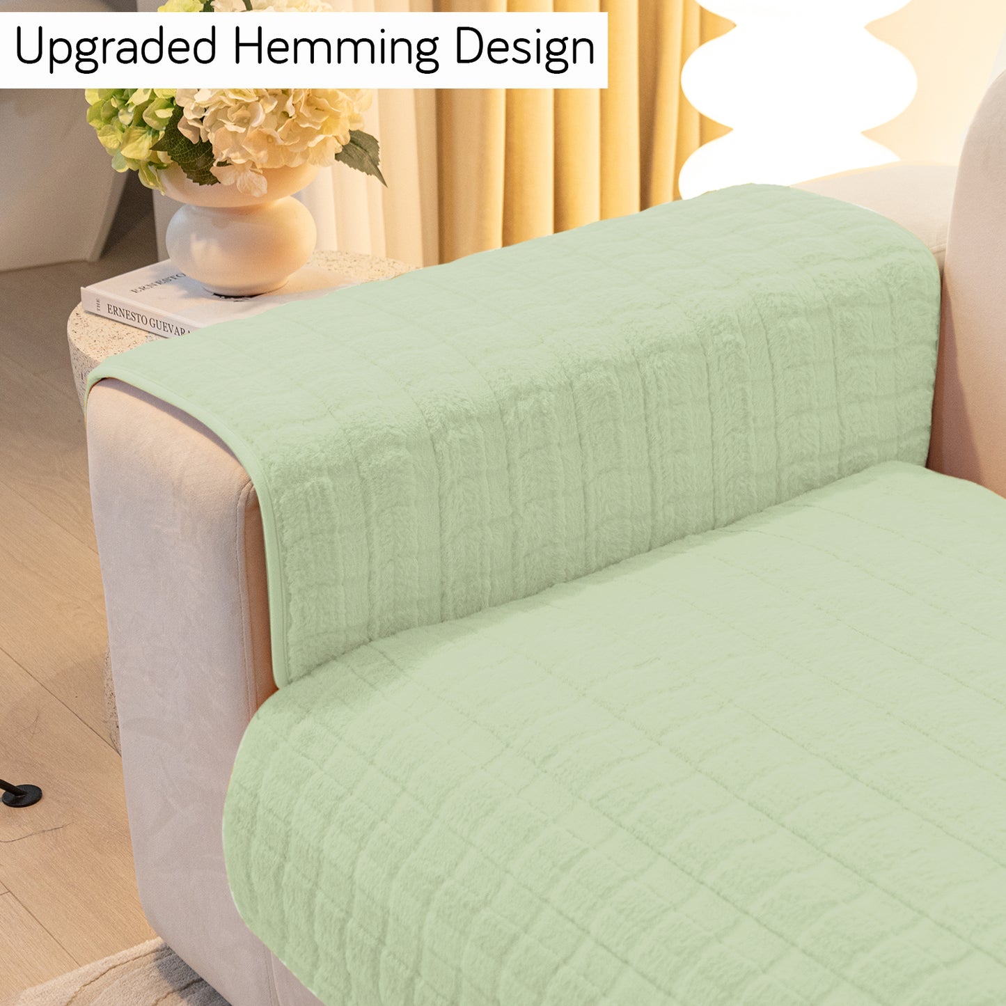 Premium Plush Anti Slip Sofa Cover Mat with 2 Armrest Cover and Cushion Cover, Green