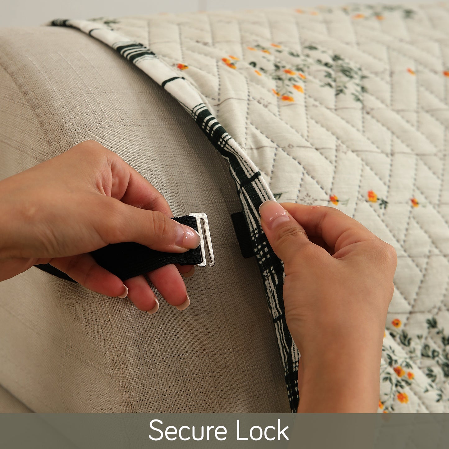 Quilted Printed Sofa Cover with Pockets, Light Green Ash Gypsy Floral