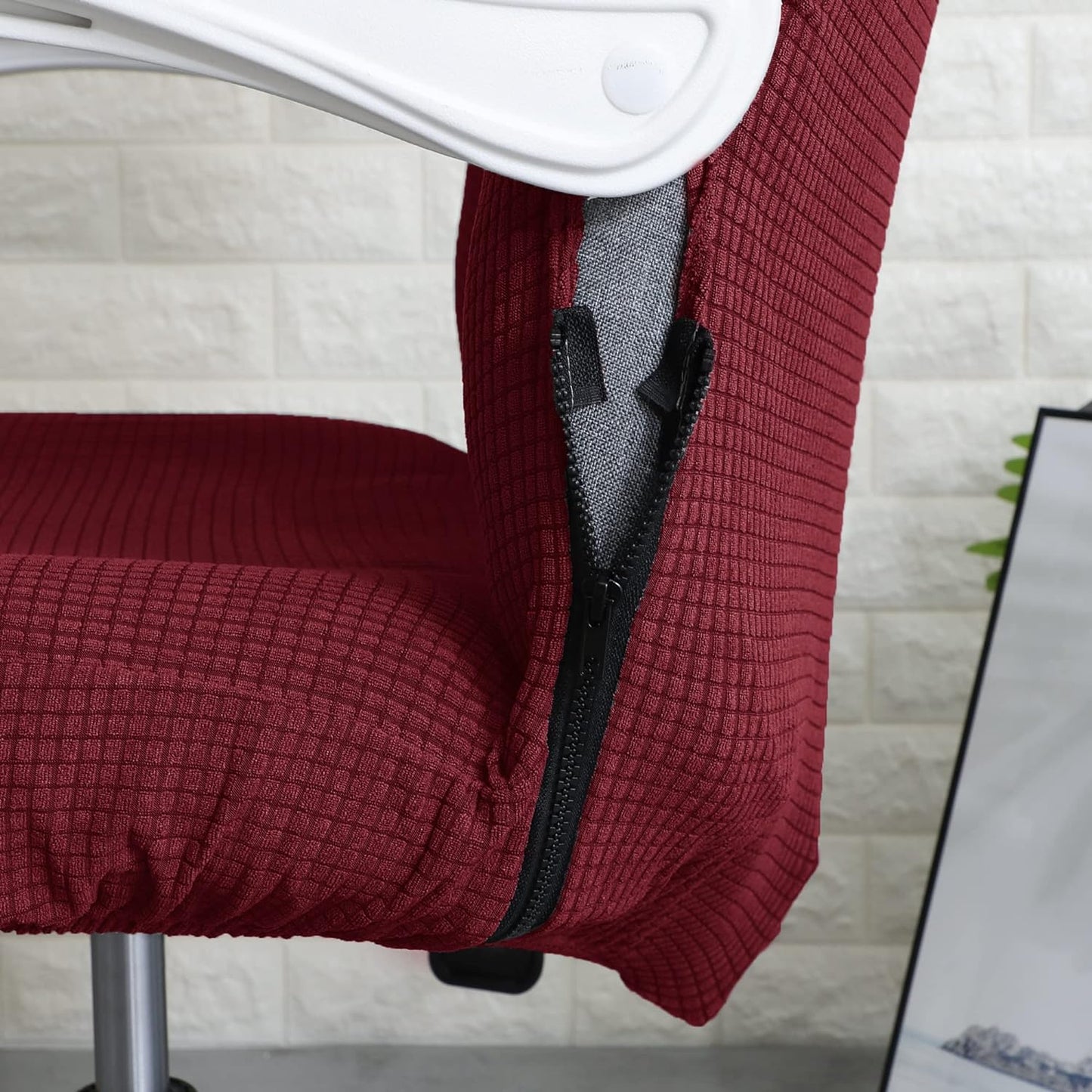 Water Repellent Office Chair Cover for Desk Chair (Mid-Back) – 210 GSM Stretch Jacquard – Washable, Durable & Anti-Slip – Fits Mid-Back Office Chairs, Burgundy