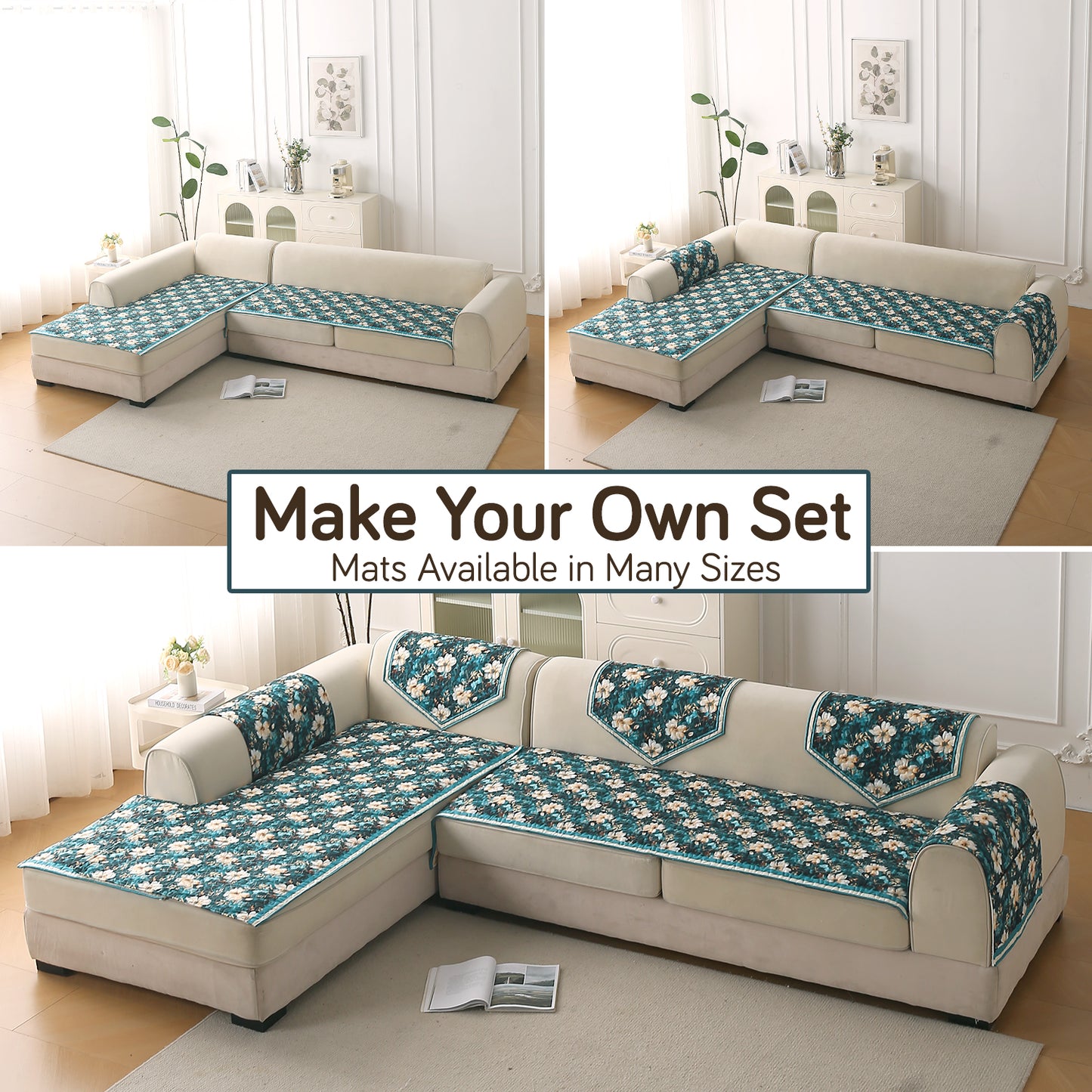 Florentina Series Premium Holland Velvet Sofa Cover Mat - Pansies Teal