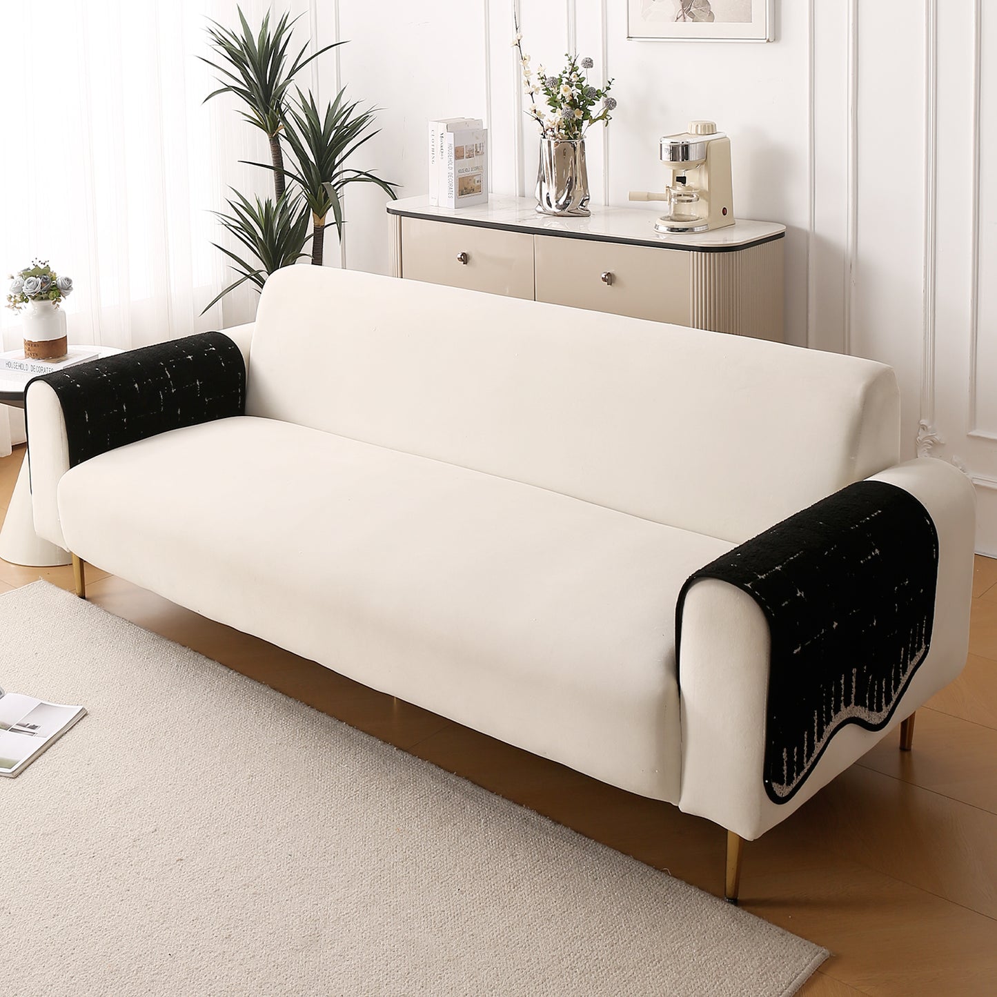 Premium Supple Soft Wavy with Curve Sofa Cover Mat, Black