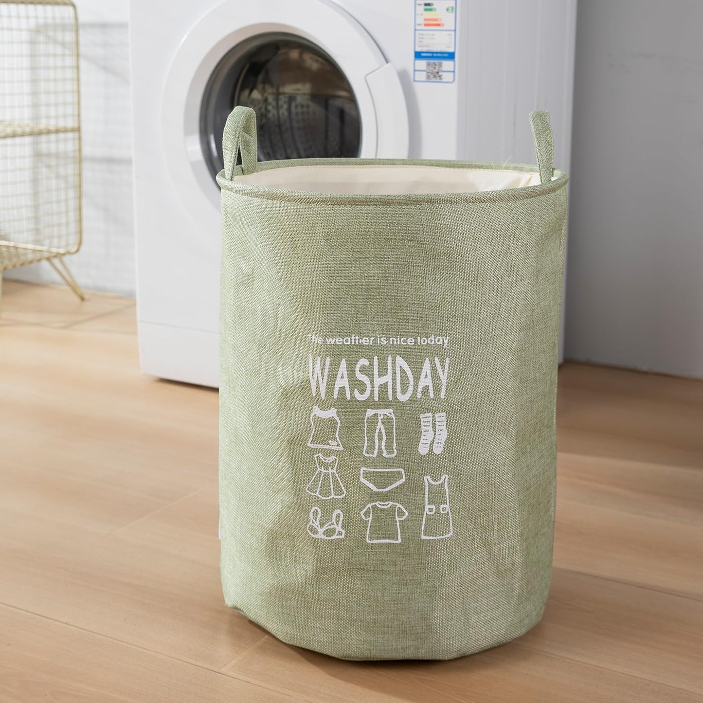 Folding Laundry Basket for Clothes, 43L - Green
