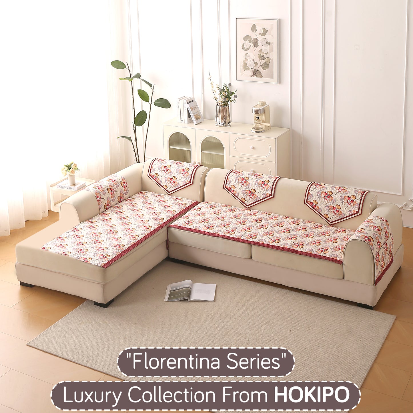 Florentina Series Quilted Holland Velvet L Shape Sofa Seat Mat - Autumn Cream