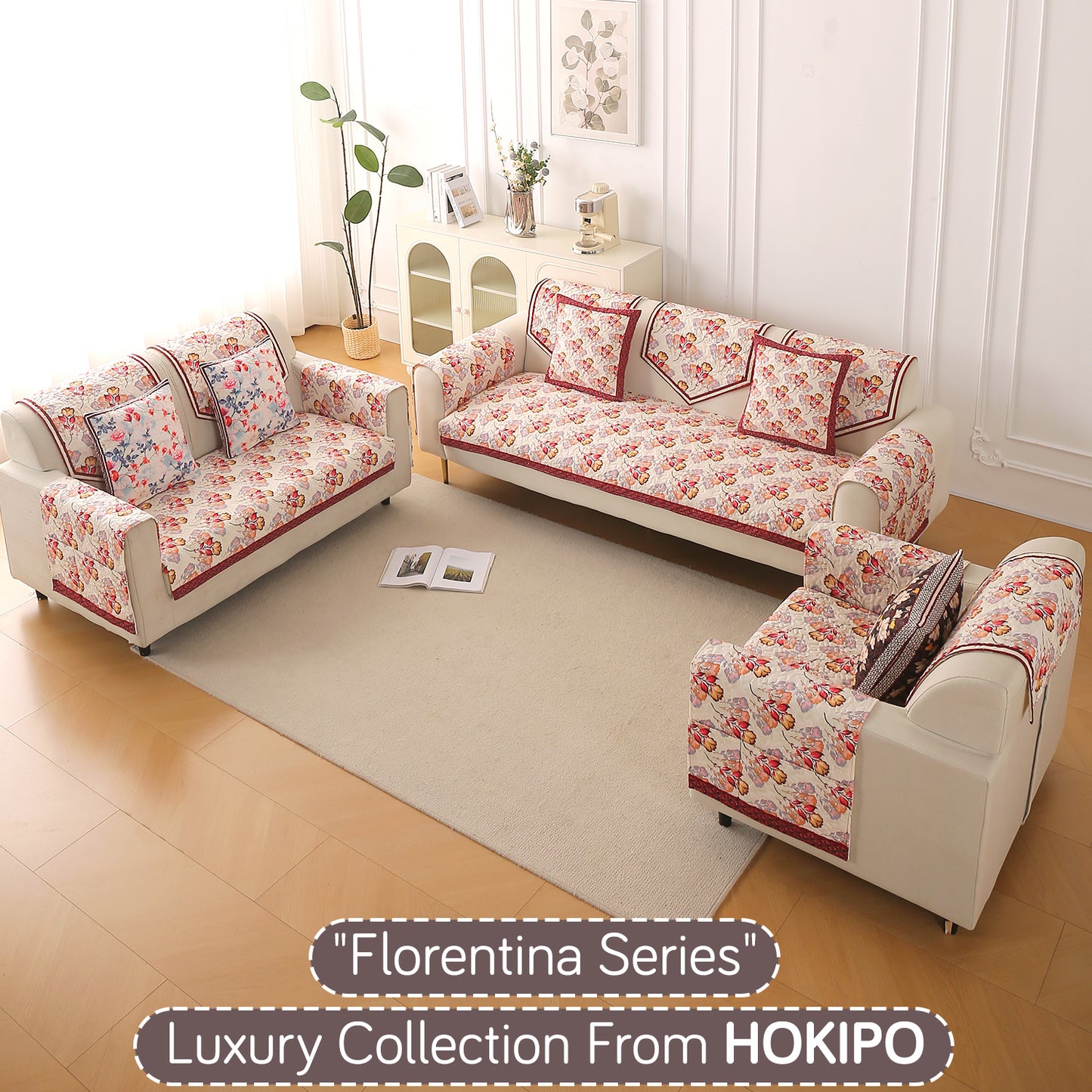 Florentina Series Printed Holland Velvet Sofa Mat - Autumn Cream
