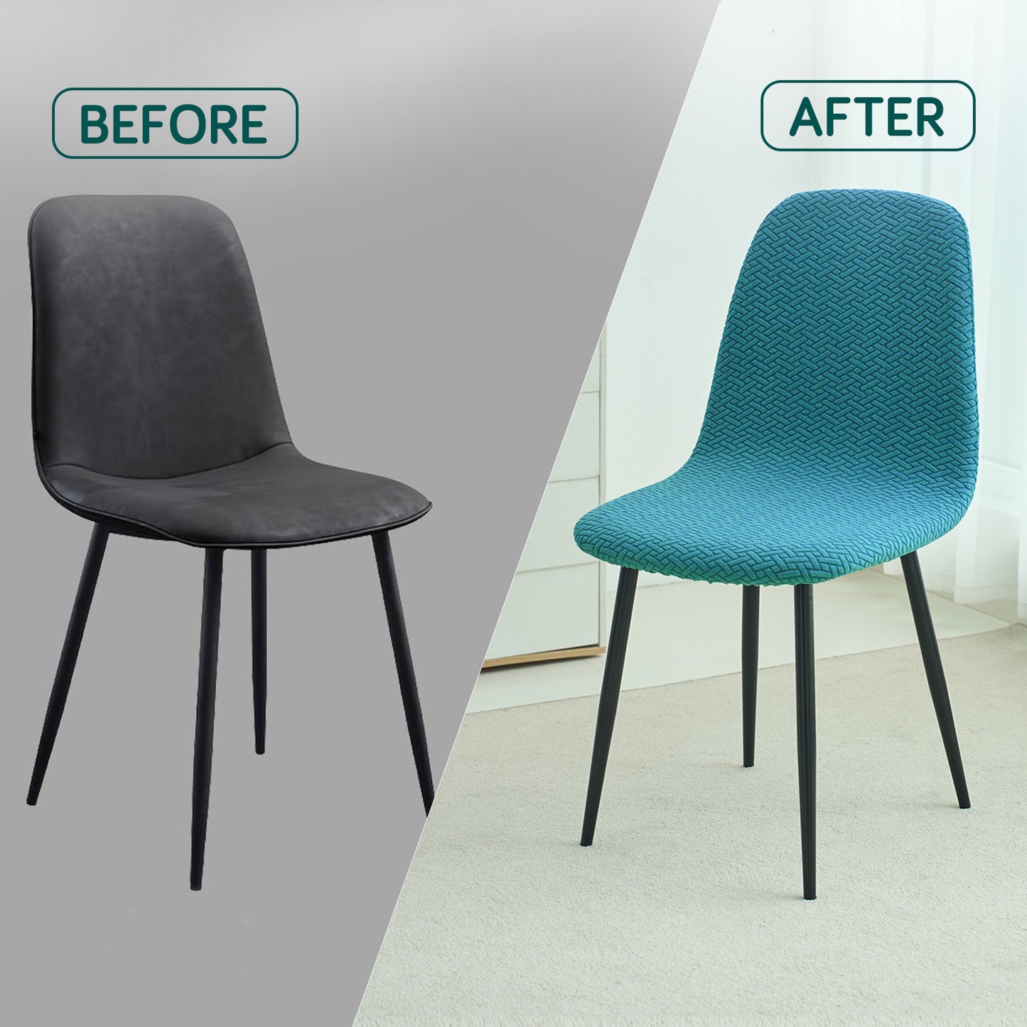 Premium Jacquard Fully Covered Cover for Mid Century Modern Dining Chair, Turquoise