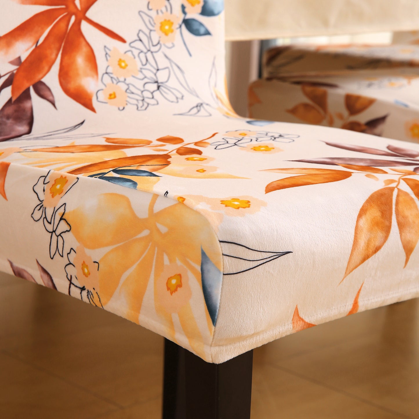 Premium Printed Velvet Dining Chair Cover Set, Amber Serene Flora