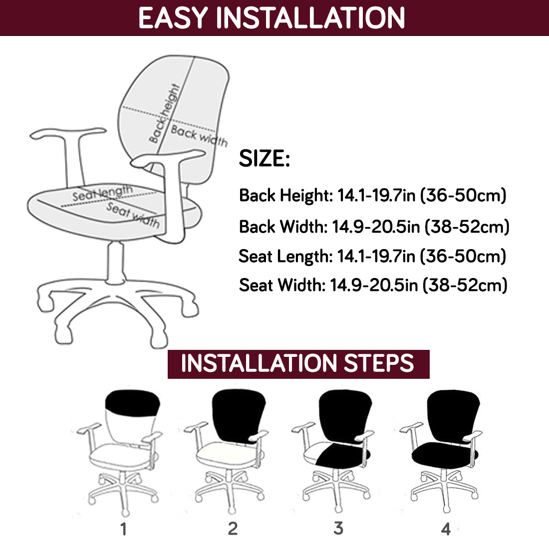 Water Repellent Office Chair Cover for Task Chair – 210 GSM Stretchable Jacquard – Washable & Anti-Slip – Fits Small Office Chairs Without Headrest, Burgundy
