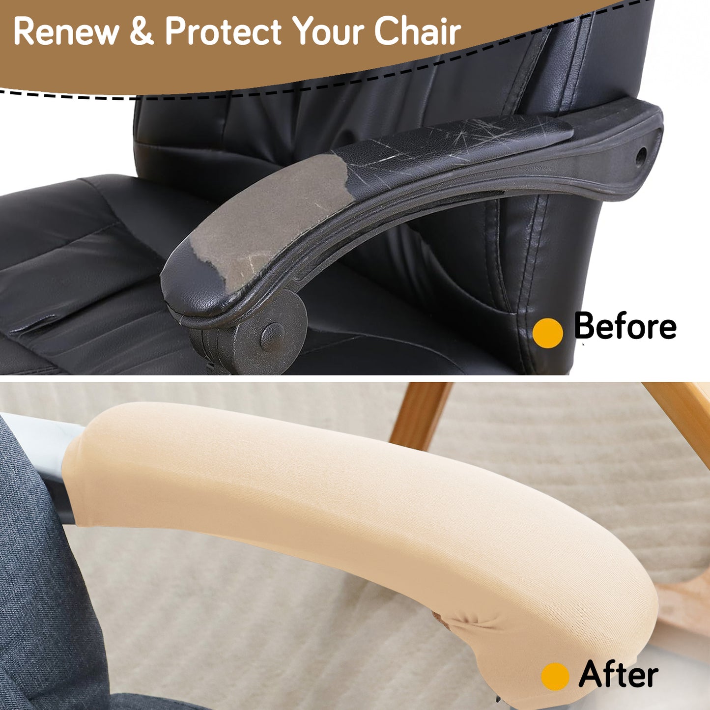 140gsm Armrest Covers for Office Chair (Zipper Style), 1 Pair, Beige