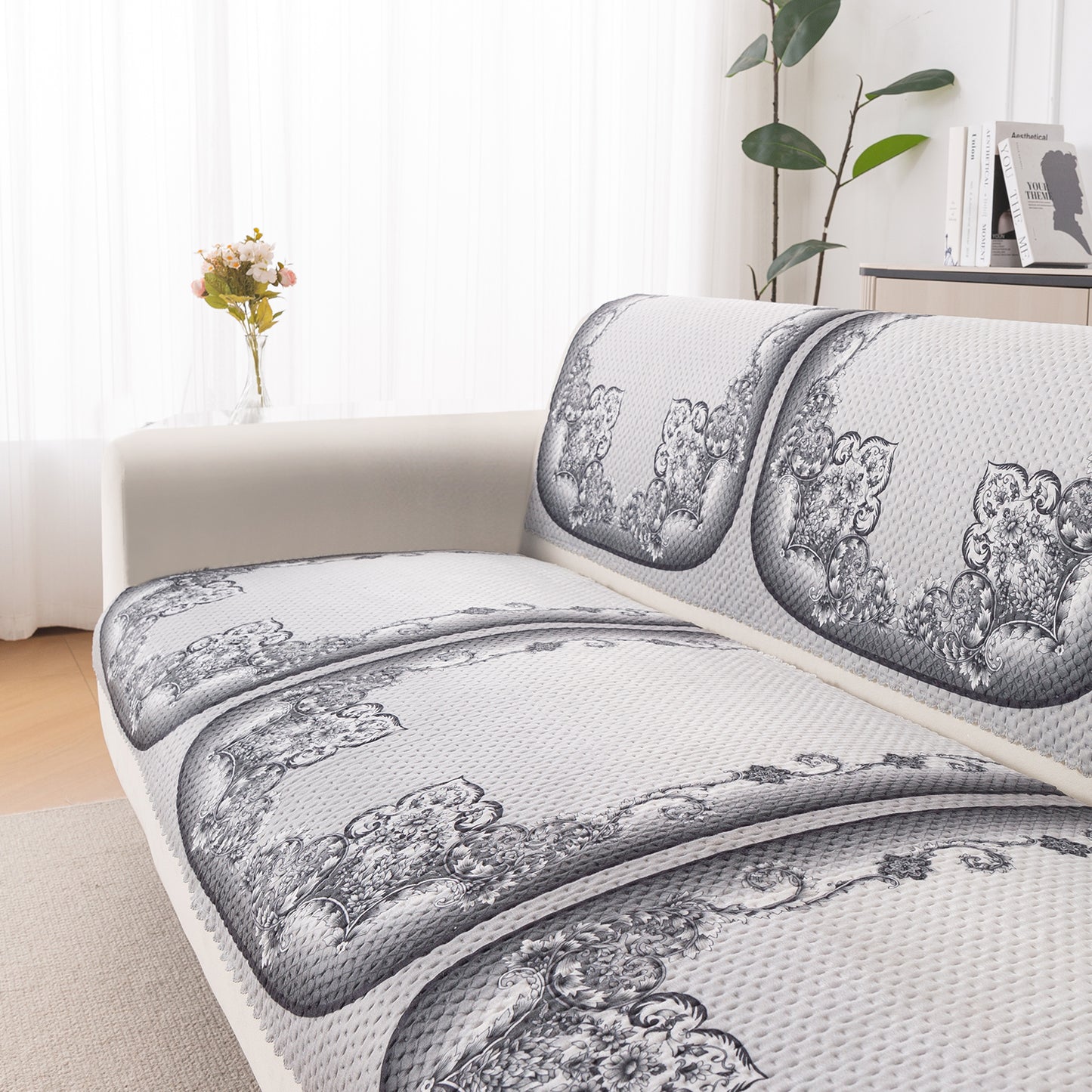 HeavenHue Fleece Soft Touch Quilted Sofa Cover Set Washable Sofa Panel for Seat & Back - Twilight Lace