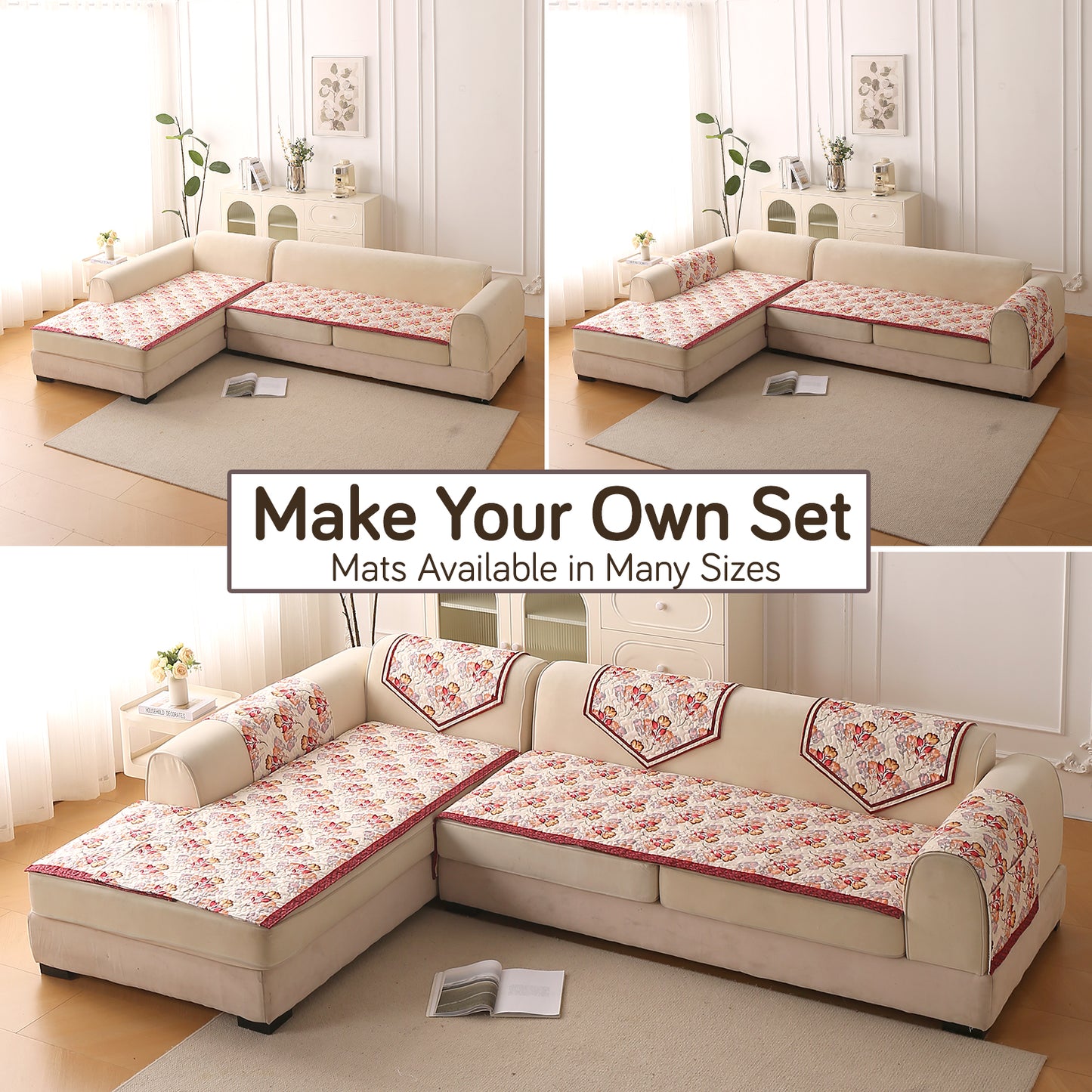 Florentina Series Premium Holland Velvet Sofa Cover Mat - Autumn Cream