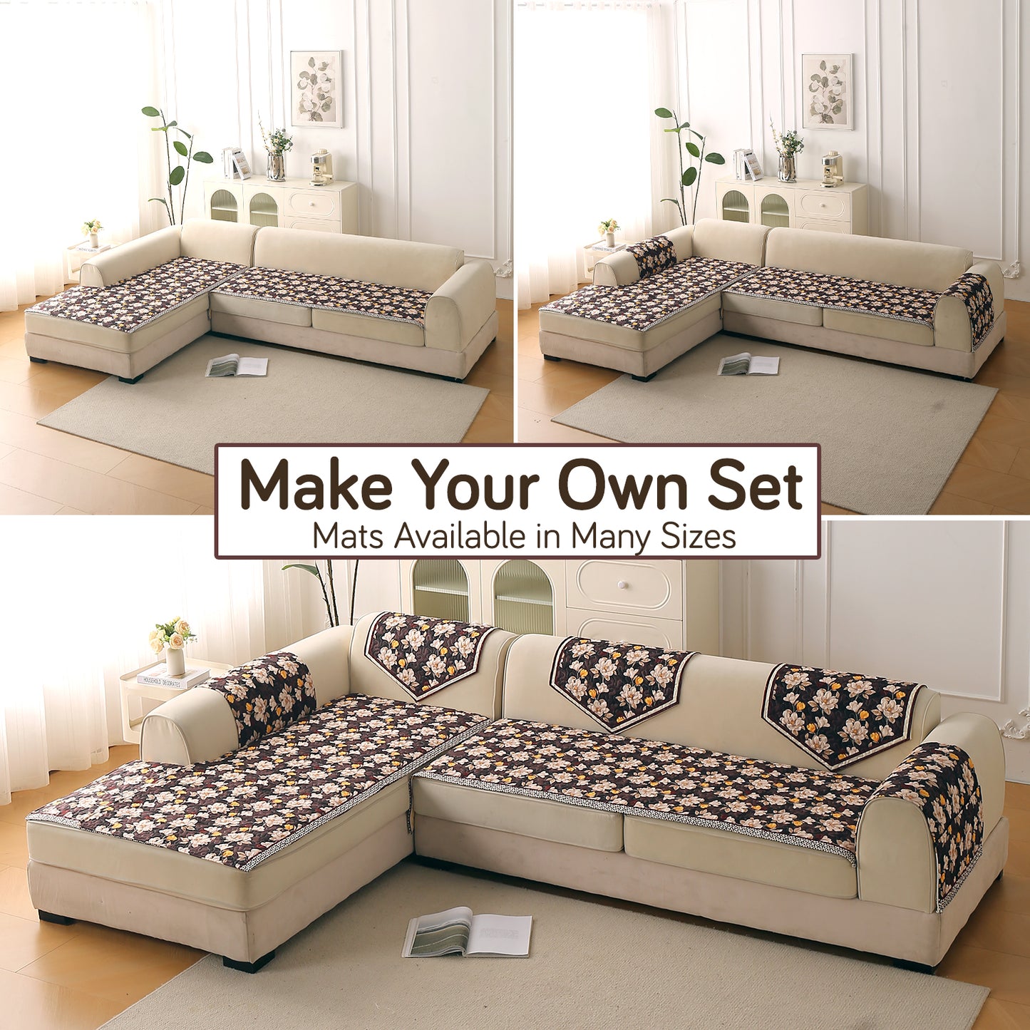 Florentina Series Premium Holland Velvet Sofa Cover Mat - Camellia Brown
