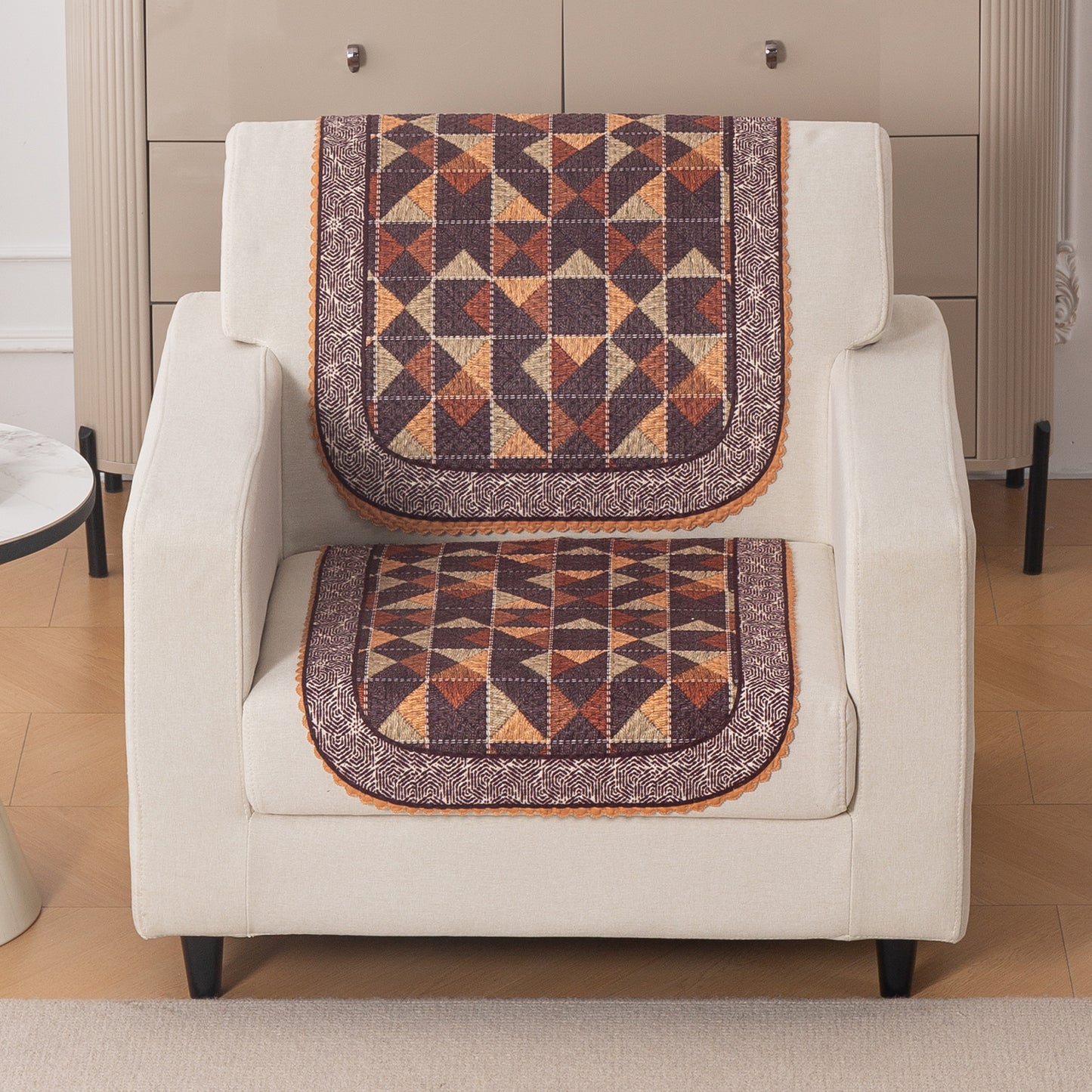 HeavenHue Fleece Soft Touch Quilted Sofa Cover Set Washable Sofa Panel for Seat & Back - Rustic Mosaic