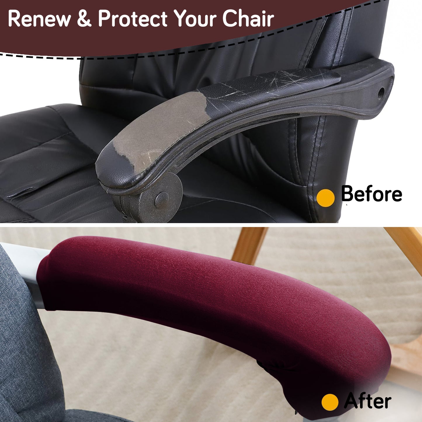 140gsm Armrest Covers for Office Chair (Zipper Style), 1 Pair, Burgundy