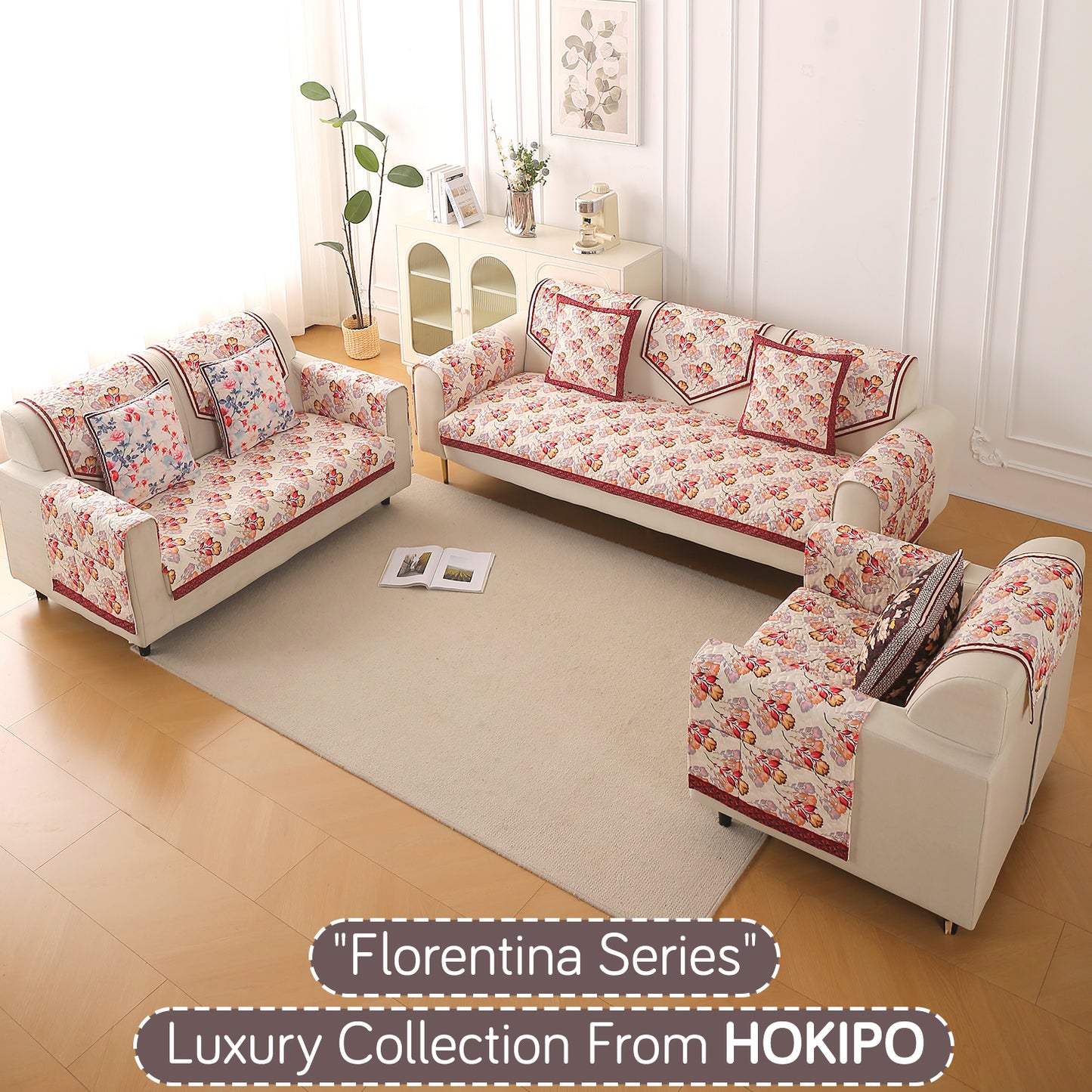 Florentina Series Printed Holland Velvet Sofa Mat - Autumn Cream