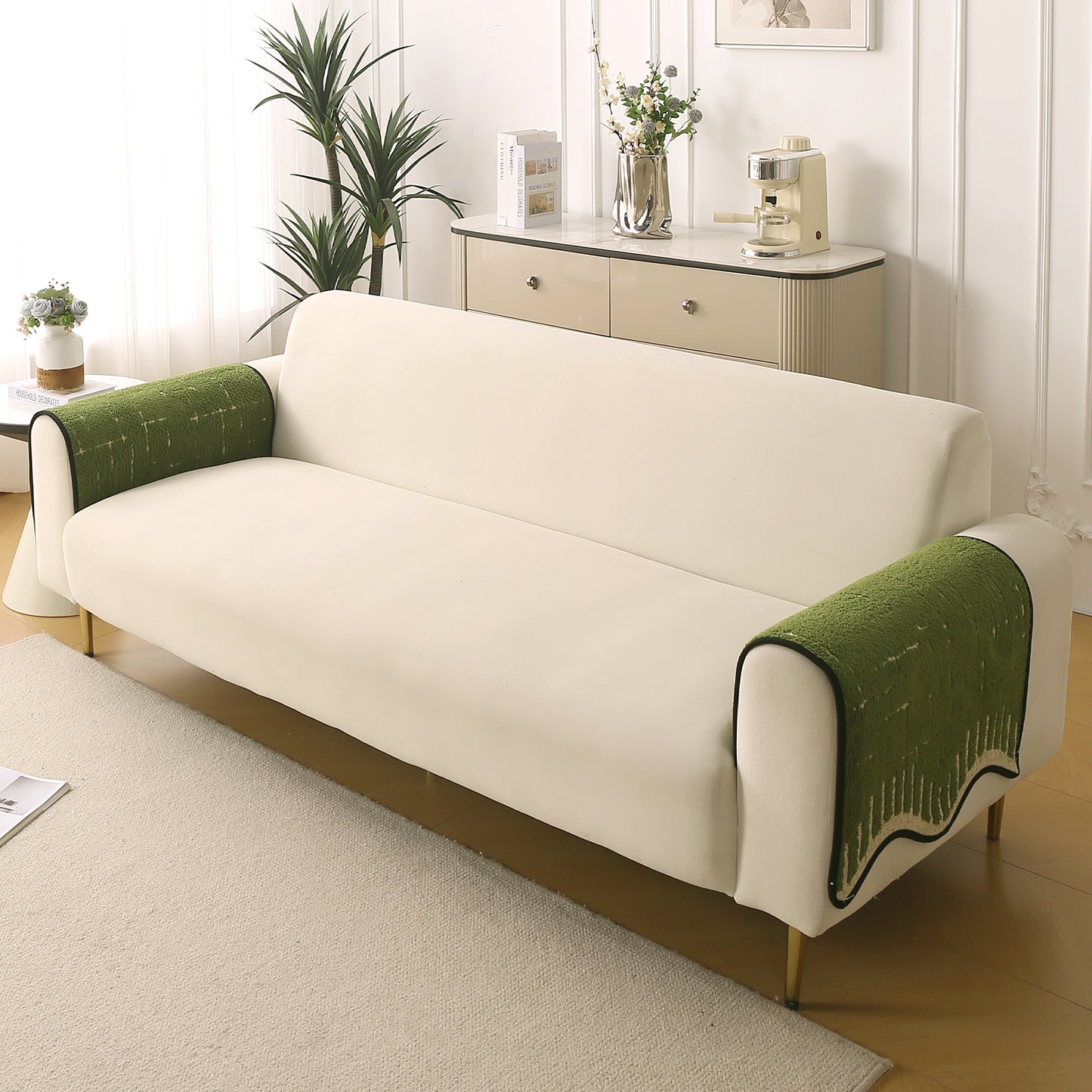 Premium Supple Soft Wavy with Curve Sofa Cover Mat, Green