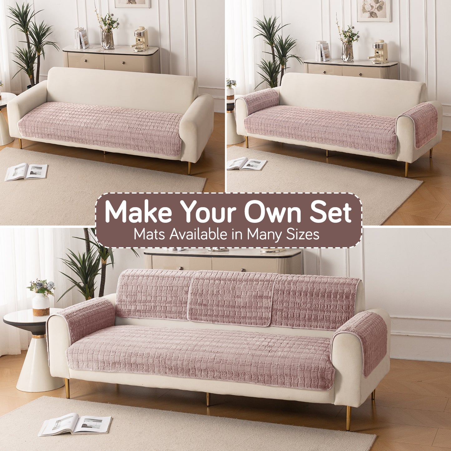 Premium Plush Anti Slip Sofa Cover Mat, Beige